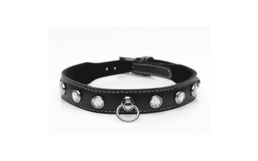 Bling Vixen Leather Choker w Clear Rhinestones