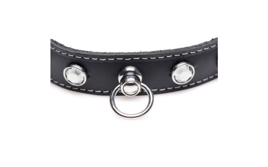 Bling Vixen Leather Choker w Clear Rhinestones