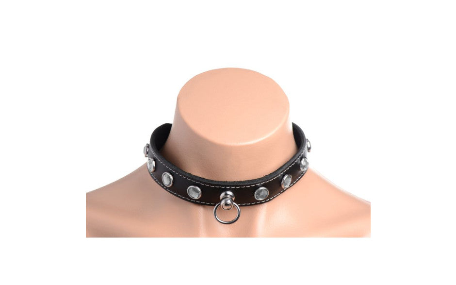 Bling Vixen Leather Choker w Clear Rhinestones