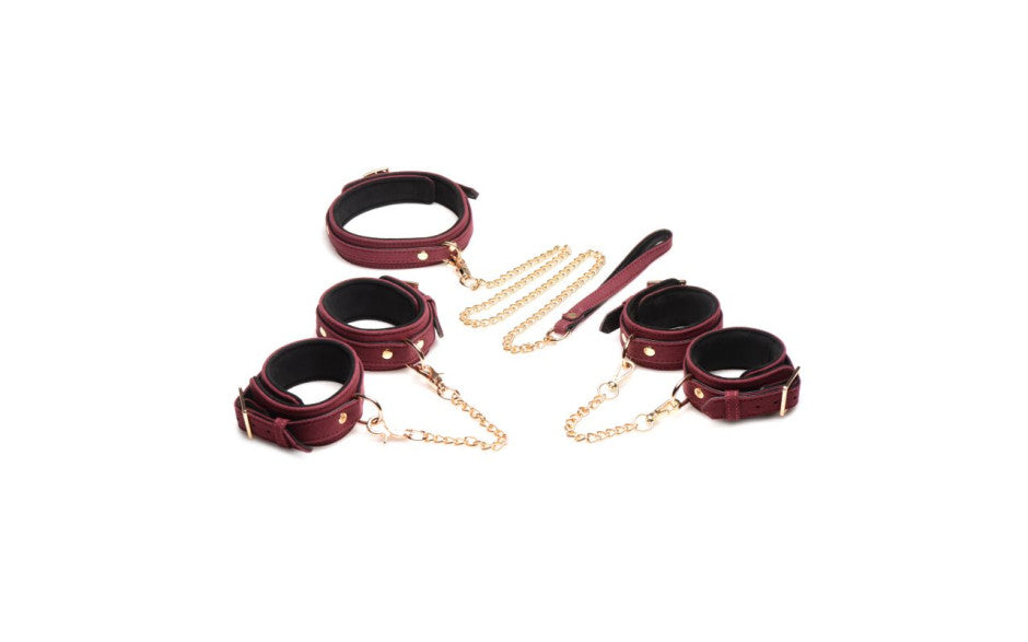 6 Pc Velvet Bondage Set Burgundy