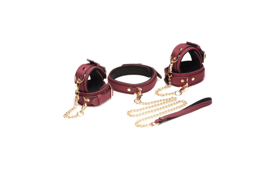 6 Pc Velvet Bondage Set Burgundy