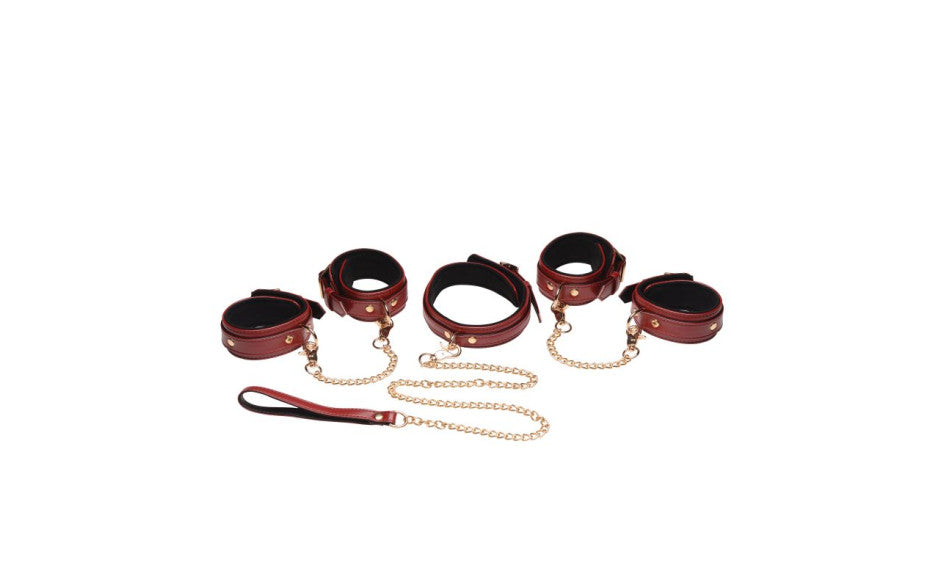 6 Pc PU Leather Bondage Set Burgundy