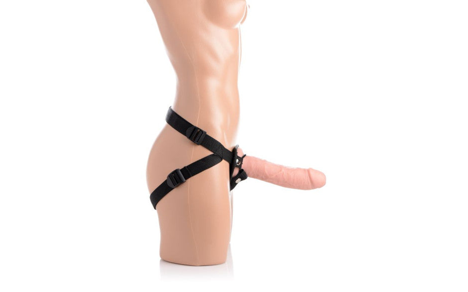 Brazen 8" Silicone Dildo w Harness Flesh