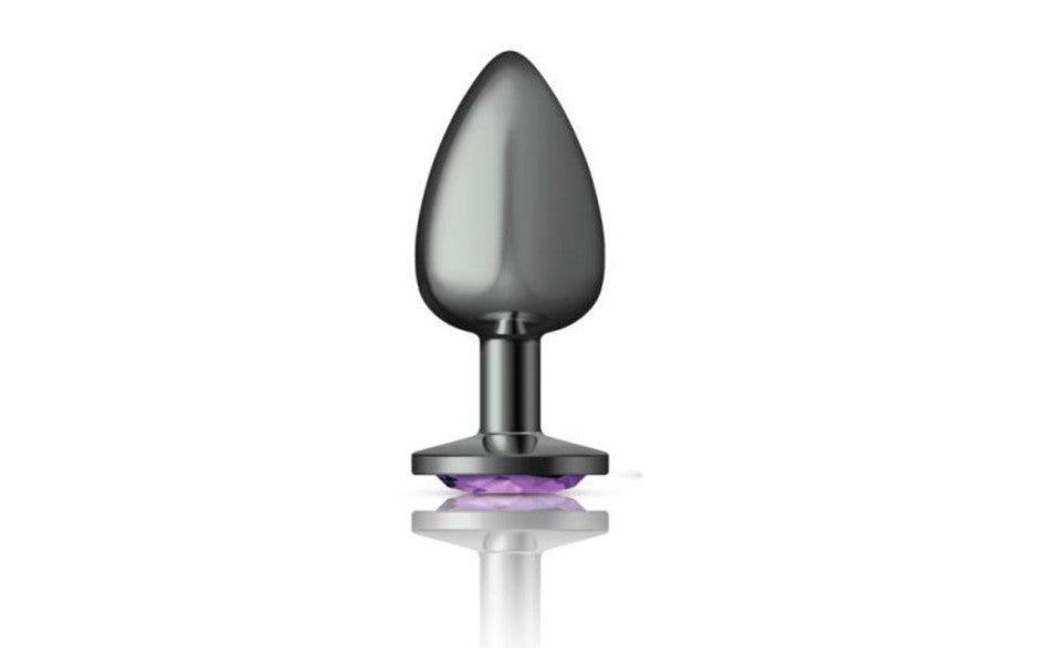 Cheeky Charms Gunmetal Round Butt Plug w Purple Jewel Large