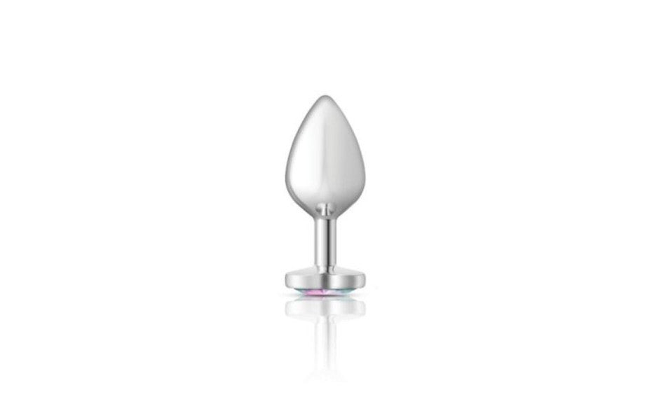 Cheeky Charms Silver Metal  Butt Plug w Heart Clear Jewel Medium