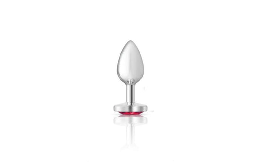 Cheeky Charms Silver Metal  Butt Plug w Heart Pink Jewel Small