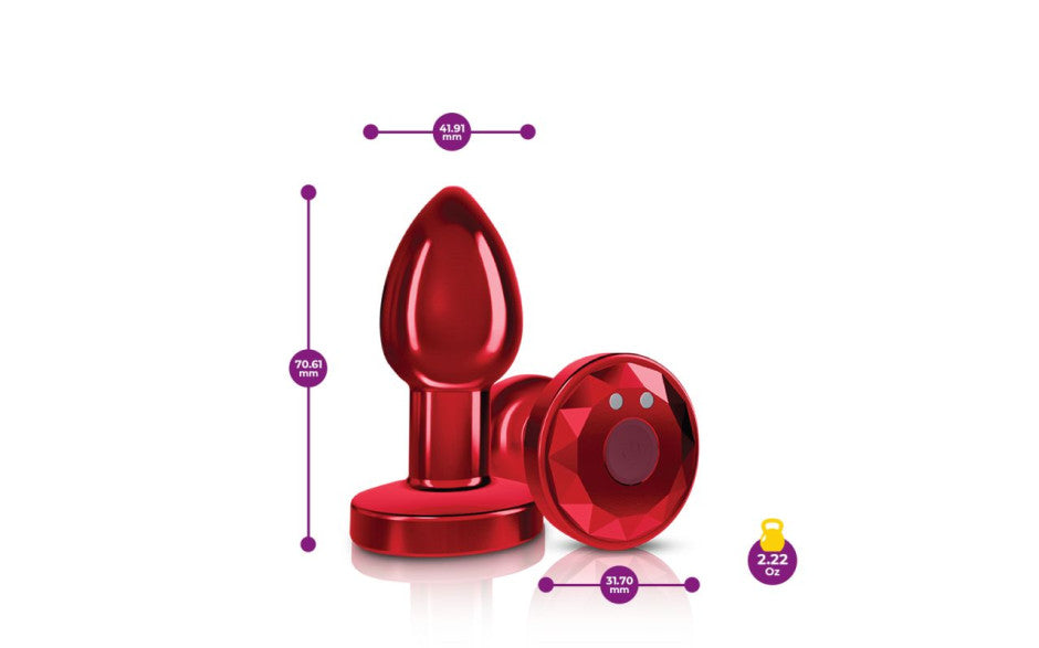 Cheeky Charms Red Rechargeable Vibrating Metal Butt Plug w Remote Small