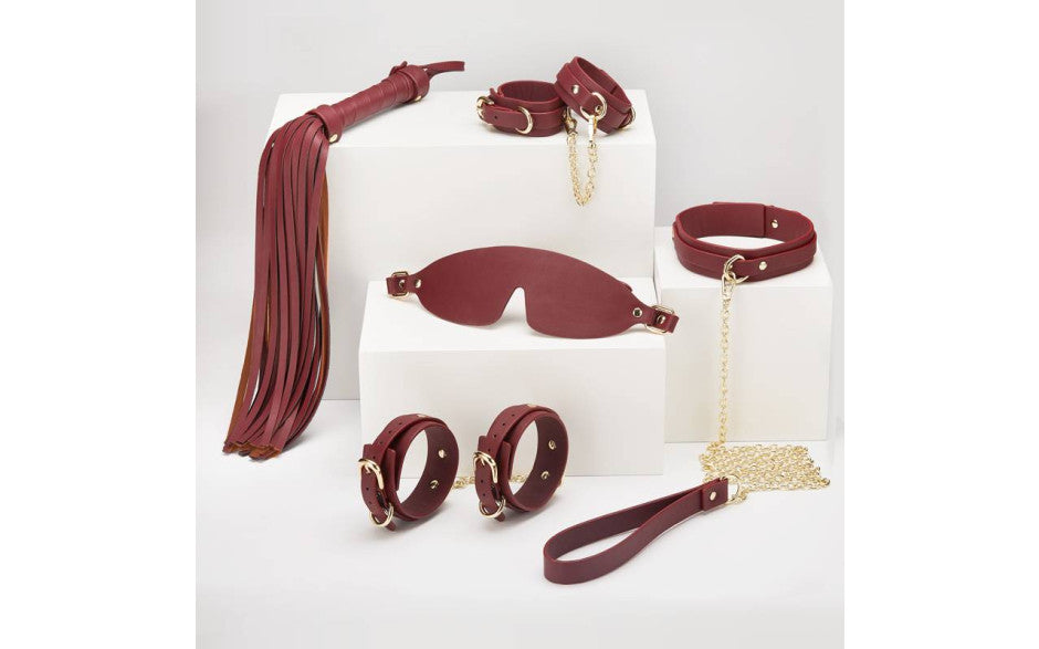 8 Pc Deluxe Bondage Play Kit Burgundy Gold