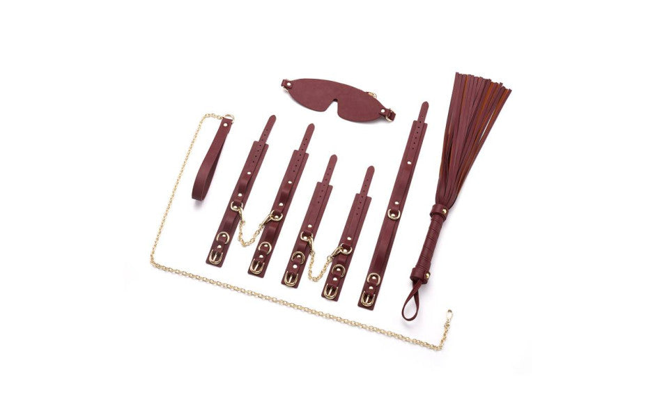 8 Pc Deluxe Bondage Play Kit Burgundy Gold