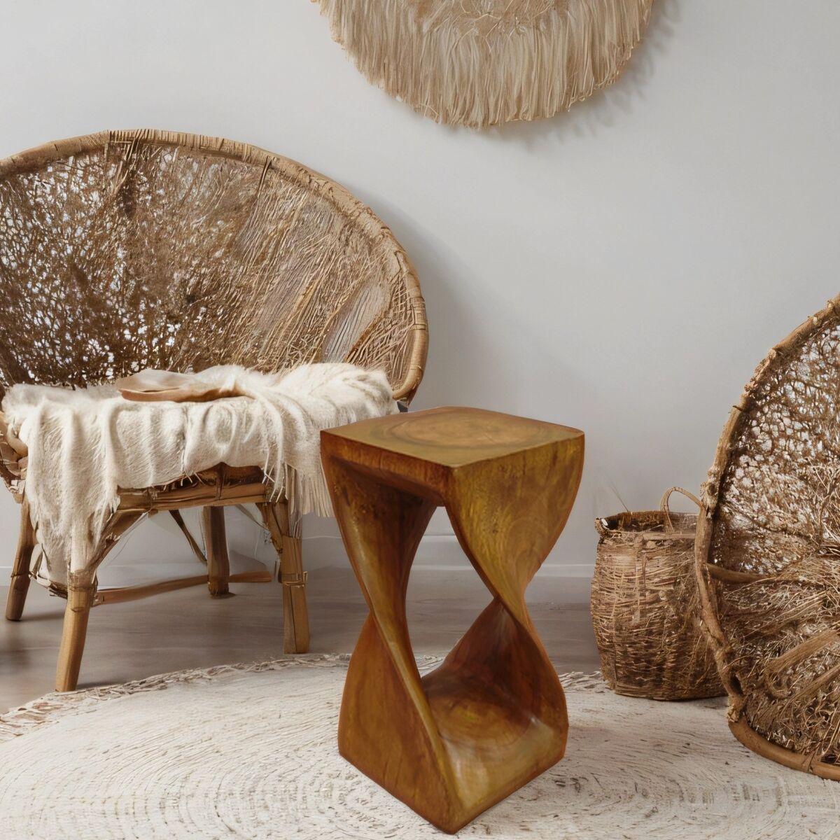 Handmade Timber Twist Side Table / Corner Stool / Plant Stand