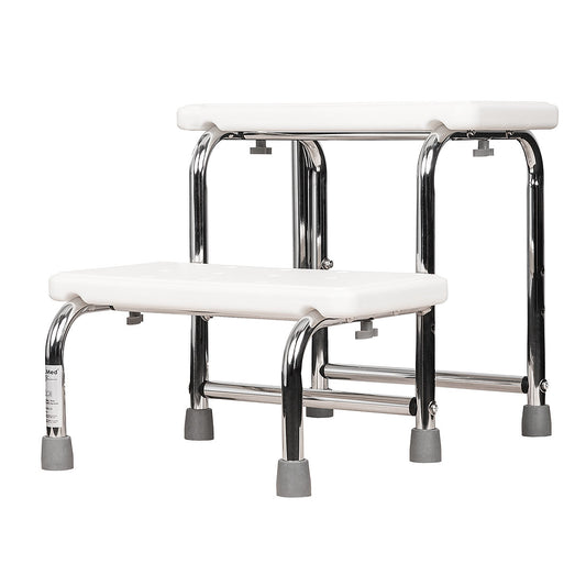 Bathroom Two-Step Stool with Slip-Resistant Rubber Feet - Chrome-Plated Steel Frame, 140 kg Capacity