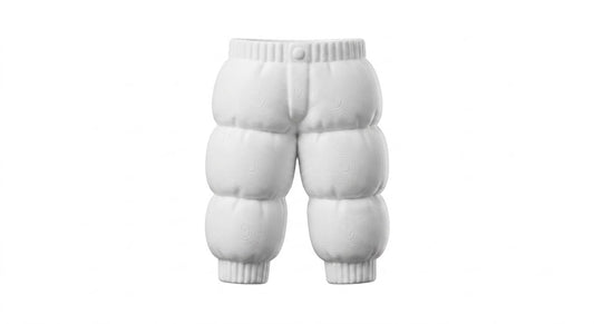 A unique 3D printed down-filled pants pen holder desktop organizer, white.