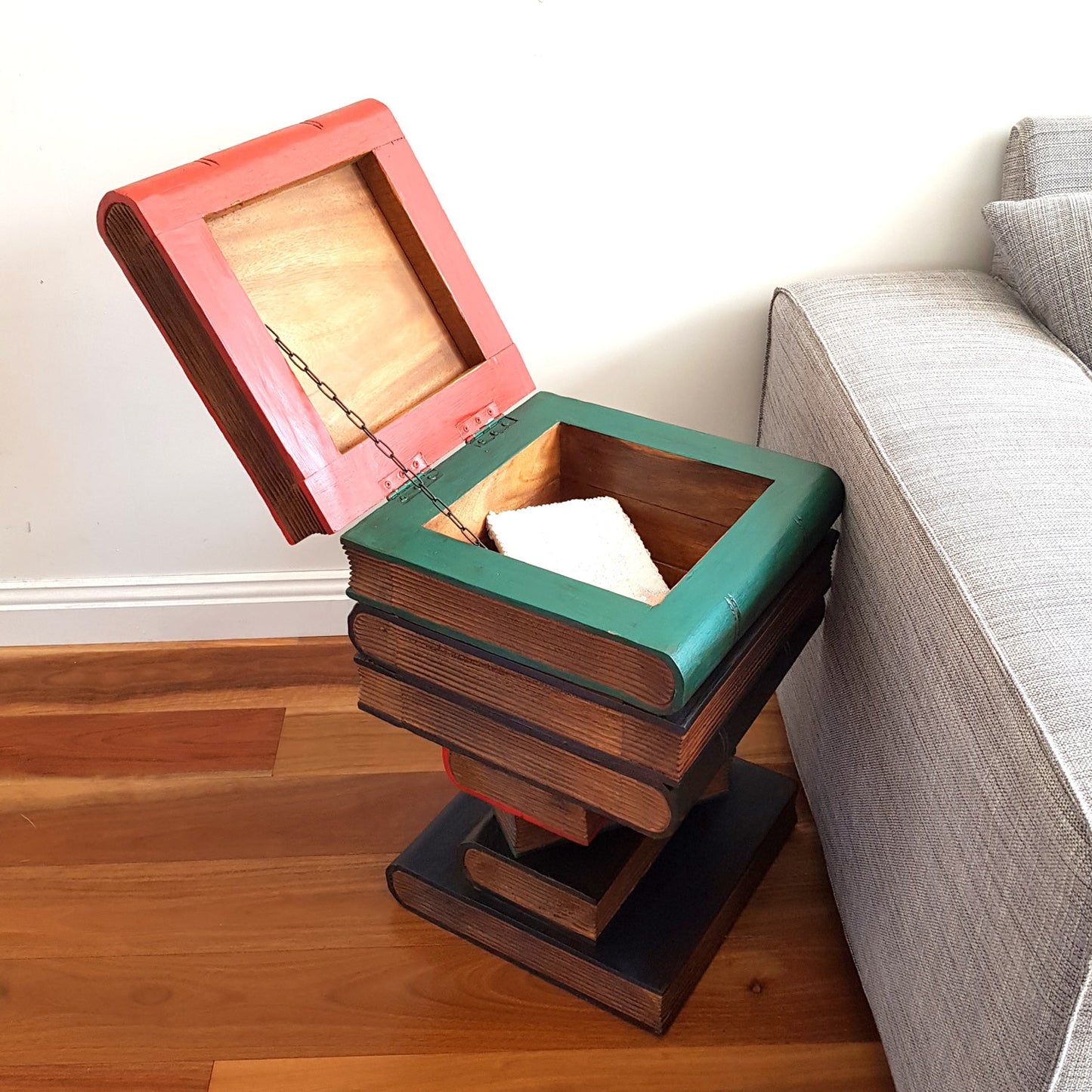 Artisan Handmade Book Stack Side Table with Storage | Hardwood Bedside Table - Mango Trees