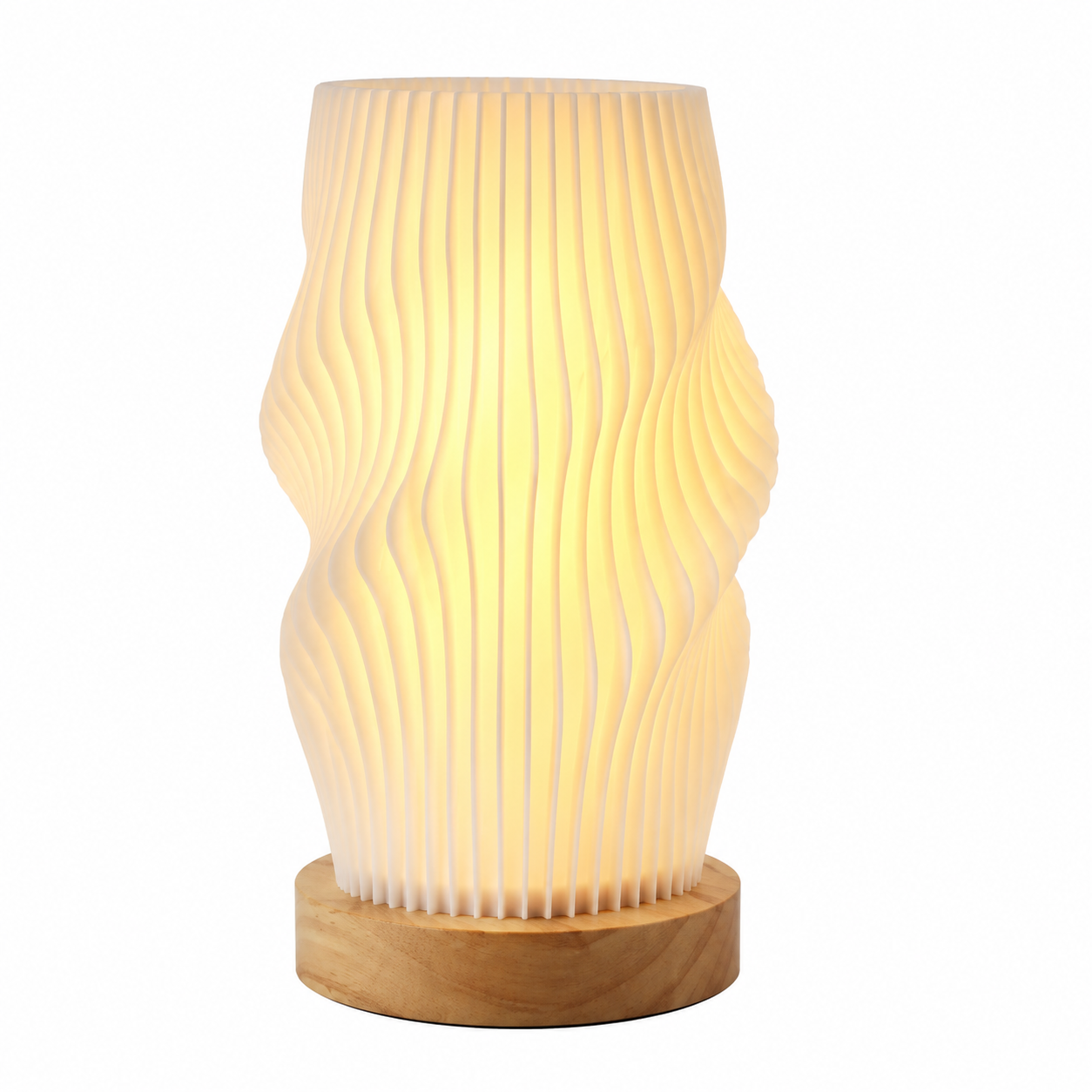 Unique Pleated Design Table Lamp - 3D Printed Washable Shade, Wooden Base, Adjustable LED (Four-star rotation)