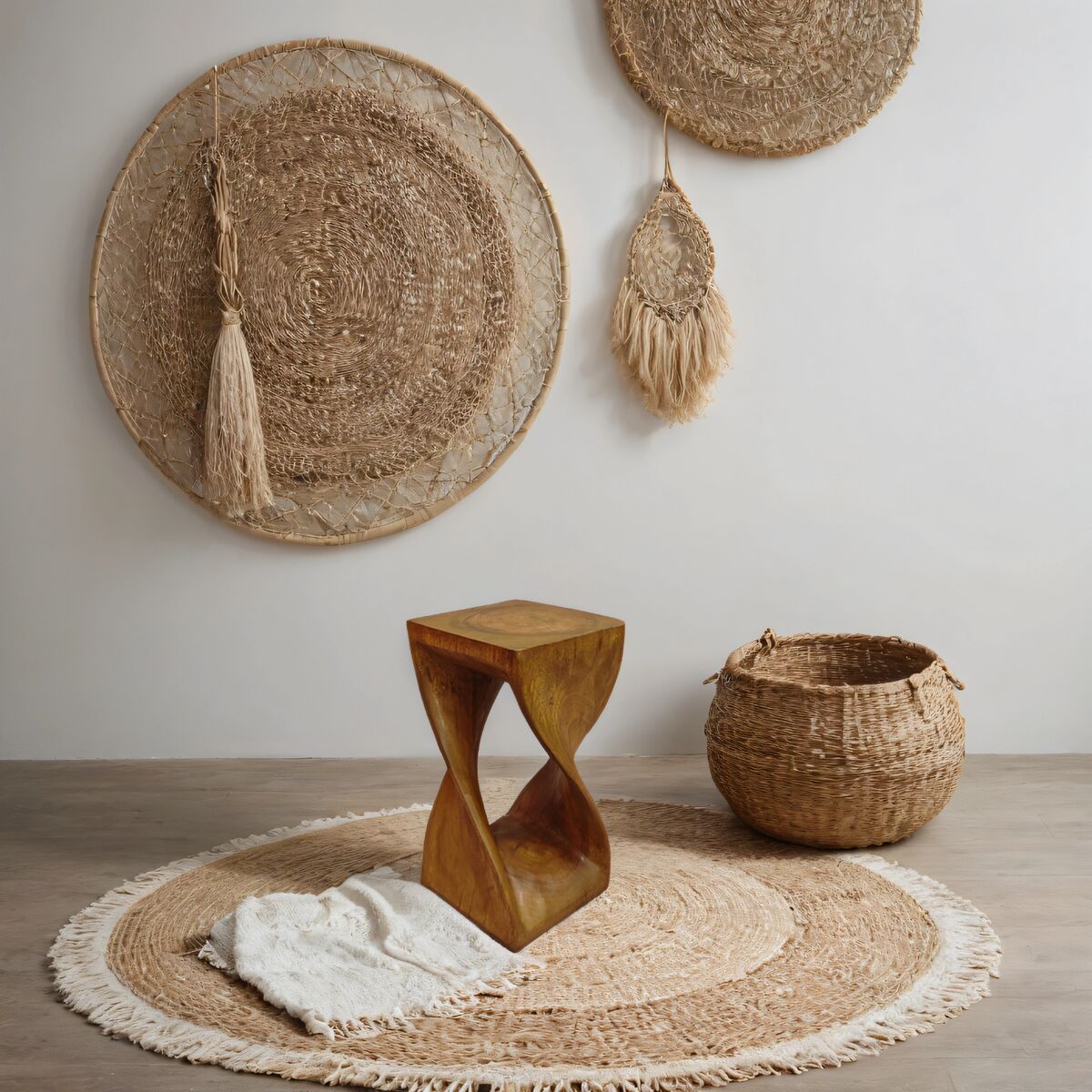 Handmade Timber Twist Side Table / Corner Stool / Plant Stand