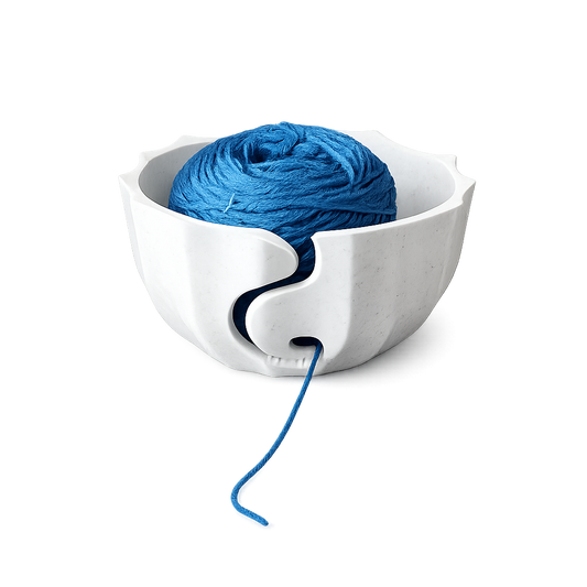 A 3D-printed yarn bowl to accompany your knitting and crochet time. White.