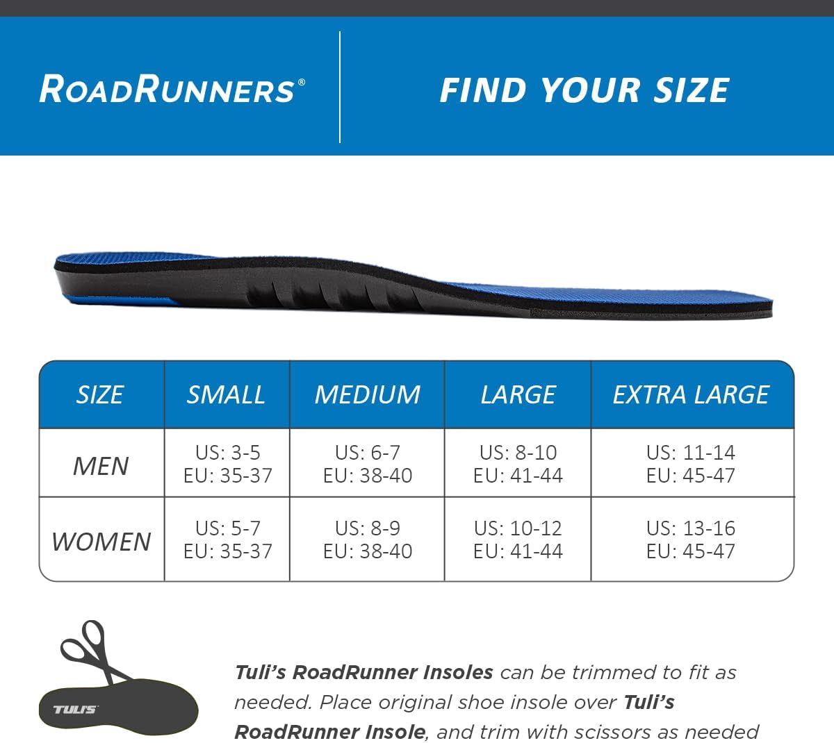 Tuli's RoadRunners Replacement Insoles - Premium Arch Support & Shock Absorption