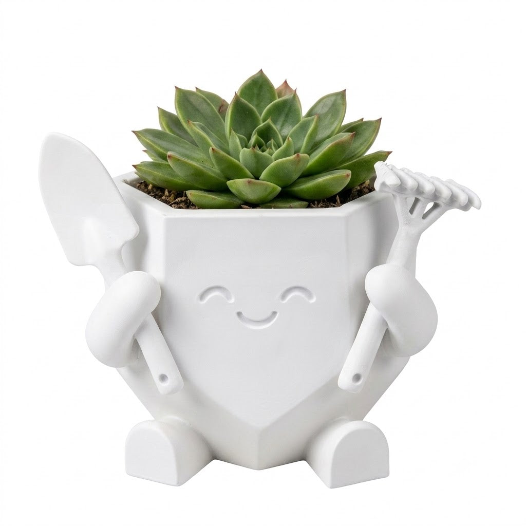 3D Printed Smiling Gardener (White)