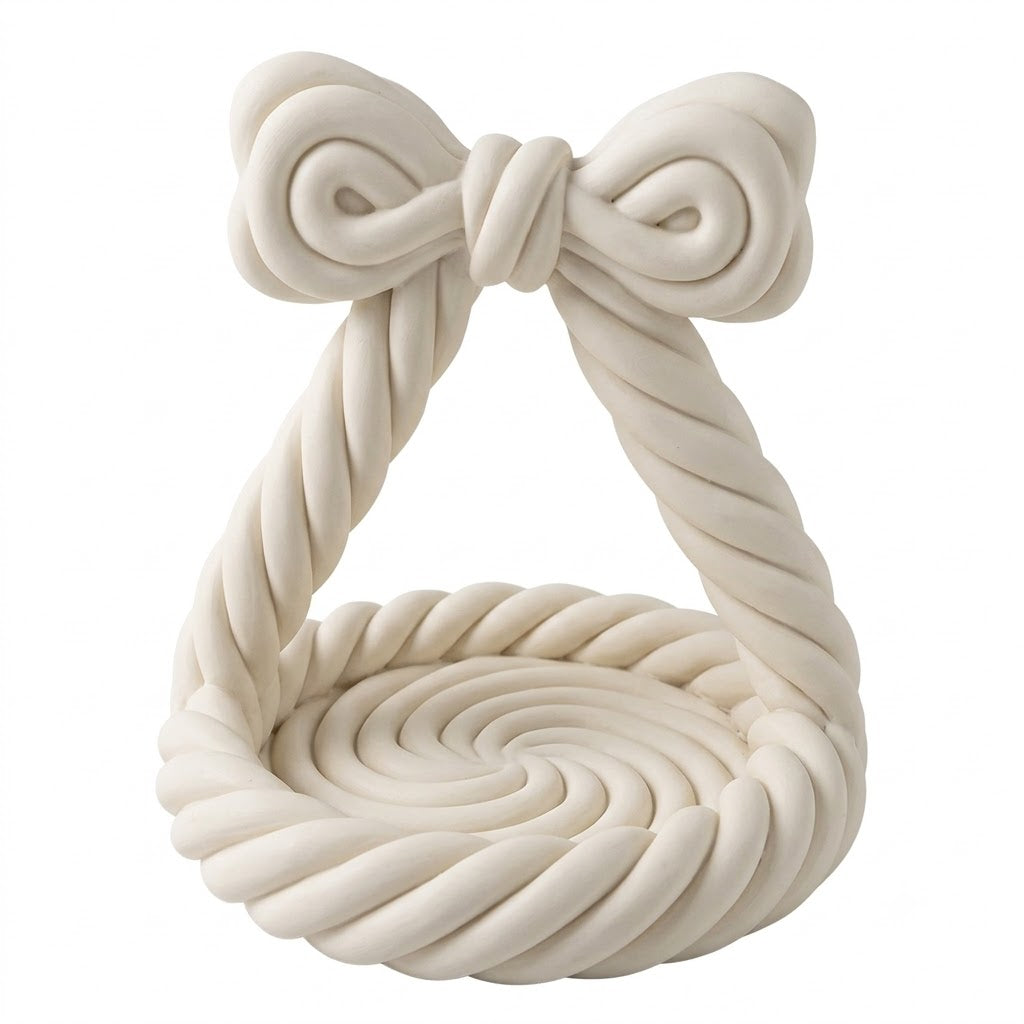 3D Printed Charming Bow Jewelry Tray - Twisted Hemp Rope Storage Tray, 
pink