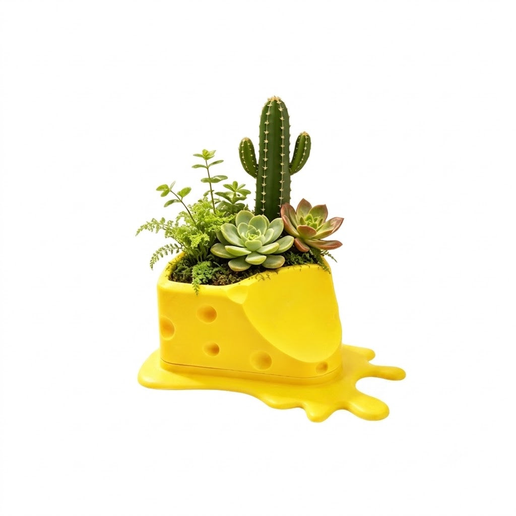 3D Printed Cheese Trap Bonsai, Creative Succulent Potted Planter, Yellow