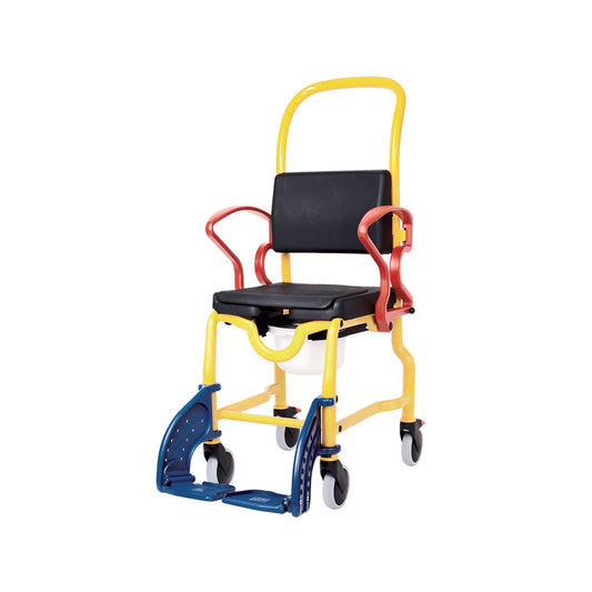 Shower commode chair for children — mobile, height adjustable