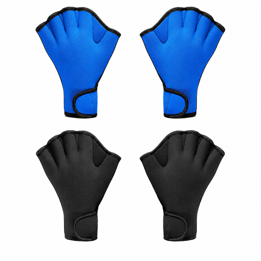 Neoprene Swimming Gloves 2-Pair - Webbed Water Resistance Training with Wrist Strap