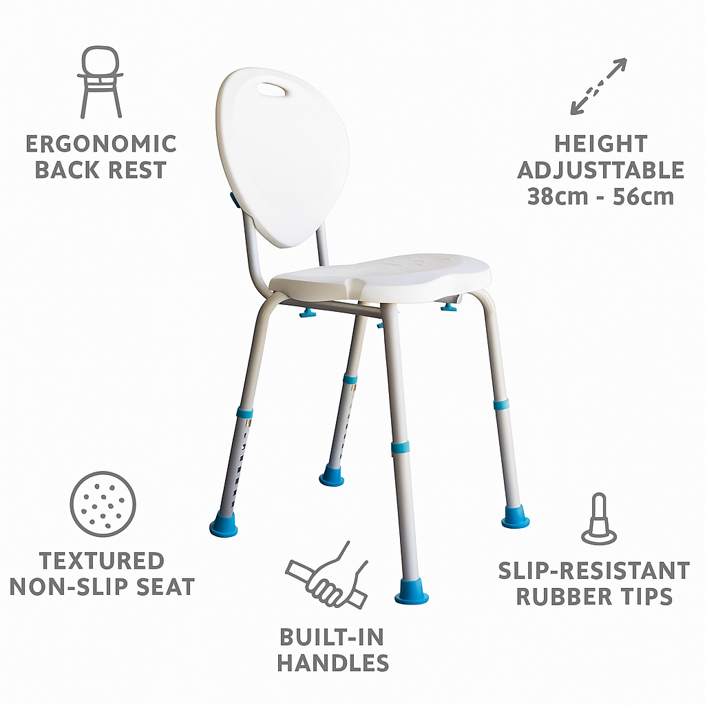 AquaSense Adjustable Bath Seat with Backrest – Ergonomic Shower Chair for Seniors & Mobility Support