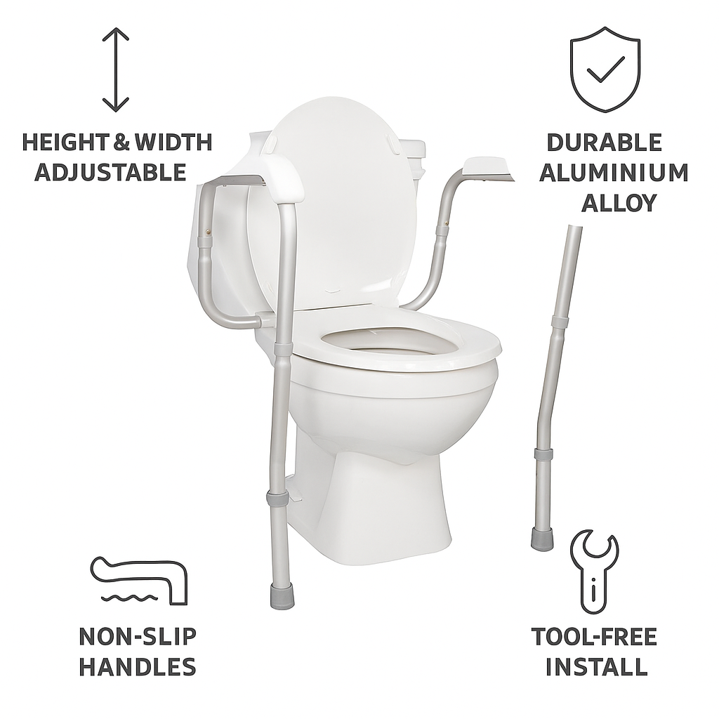 Adjustable Toilet Safety Rails - Height & Width Adjustable Bathroom Support Frame