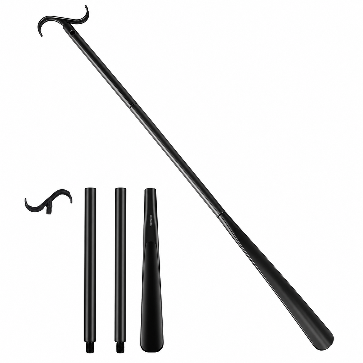 2-Pack Black Dressing Aid Stick & Long-Handled Shoe Horn Adjustable 62-88cm