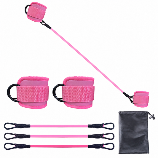 Pink Silver Snap Resistance Bands Set with Ankle Straps for Glute Kickbacks & Leg Workouts (10-30lbs)