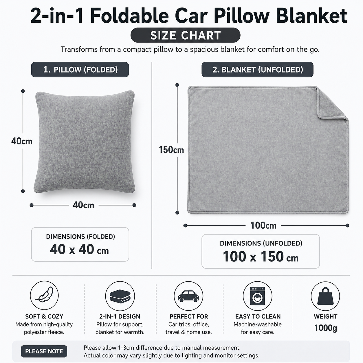 Red Cap Bear 2-in-1 Car Pillow Blanket - Foldable Travel Cushion