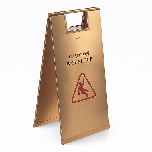 Stainless Steel Wet Floor Sign Gold Finish Safety Caution