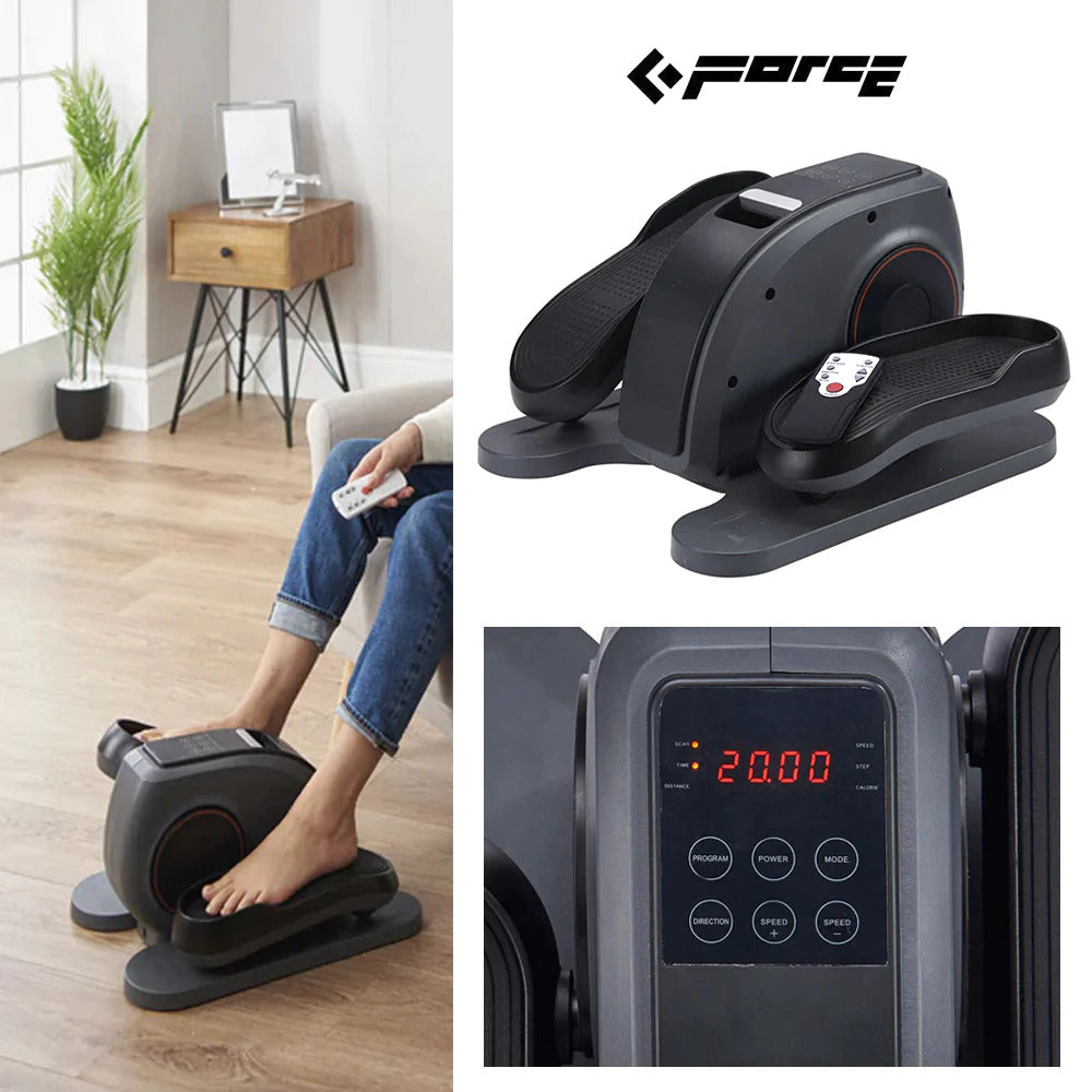 FORCE under desk electric elliptical pedal trainer with LCD display in black and red