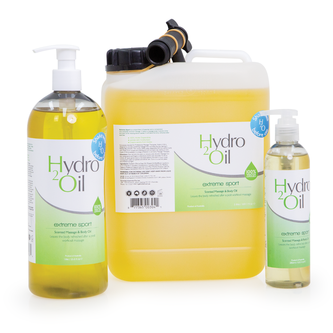 Hydro 2 Oil Extreme Sport Massage Oil - Water Dispersible Formula with Cooling Essential Oils