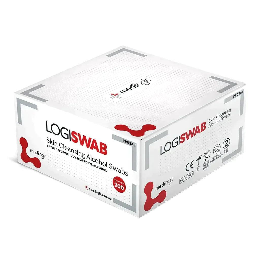 LOGISWAB Skin Cleansing Alcohol Swabs Prep Pads – Box of 200 (70% Isopropyl)