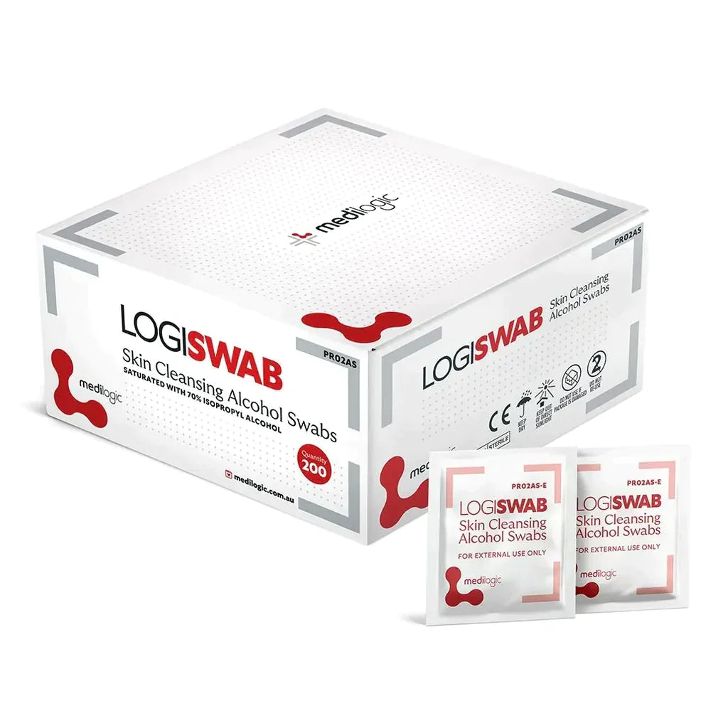 LOGISWAB Skin Cleansing Alcohol Swabs Prep Pads – Box of 200 (70% Isopropyl)