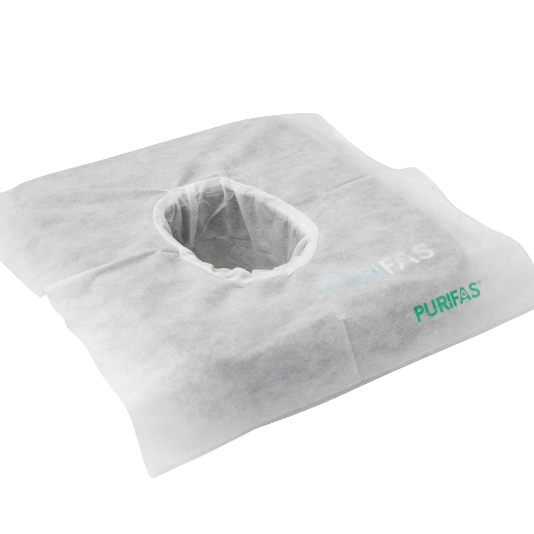Purifas FaceShield – Box of 100 Disposable Face Cradle Covers, 100% Face Hole Coverage, Soft & Recyclable, Ideal for Massage & Therapy Beds