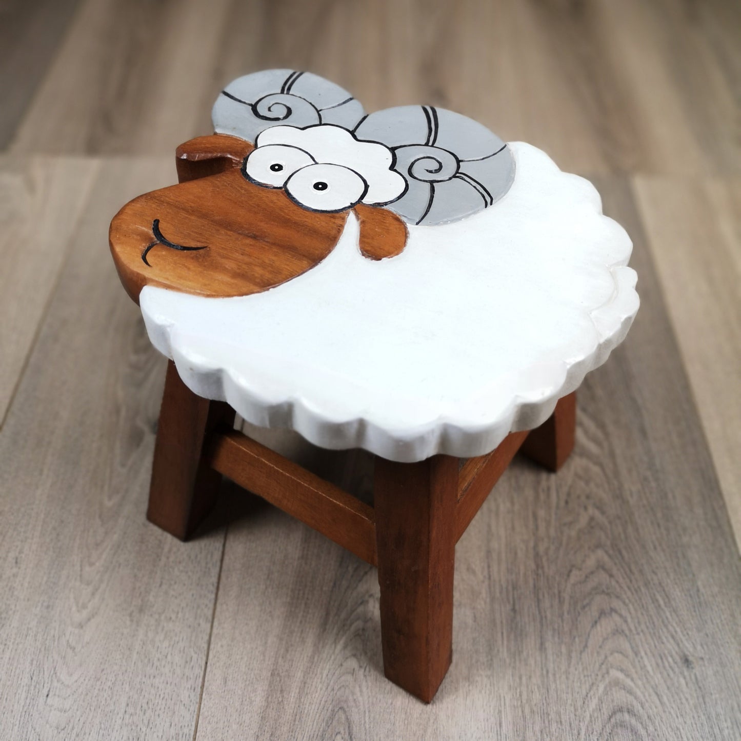 Lion Kids Table Set with Ram & Sheep Stools – Handmade Solid Hardwood