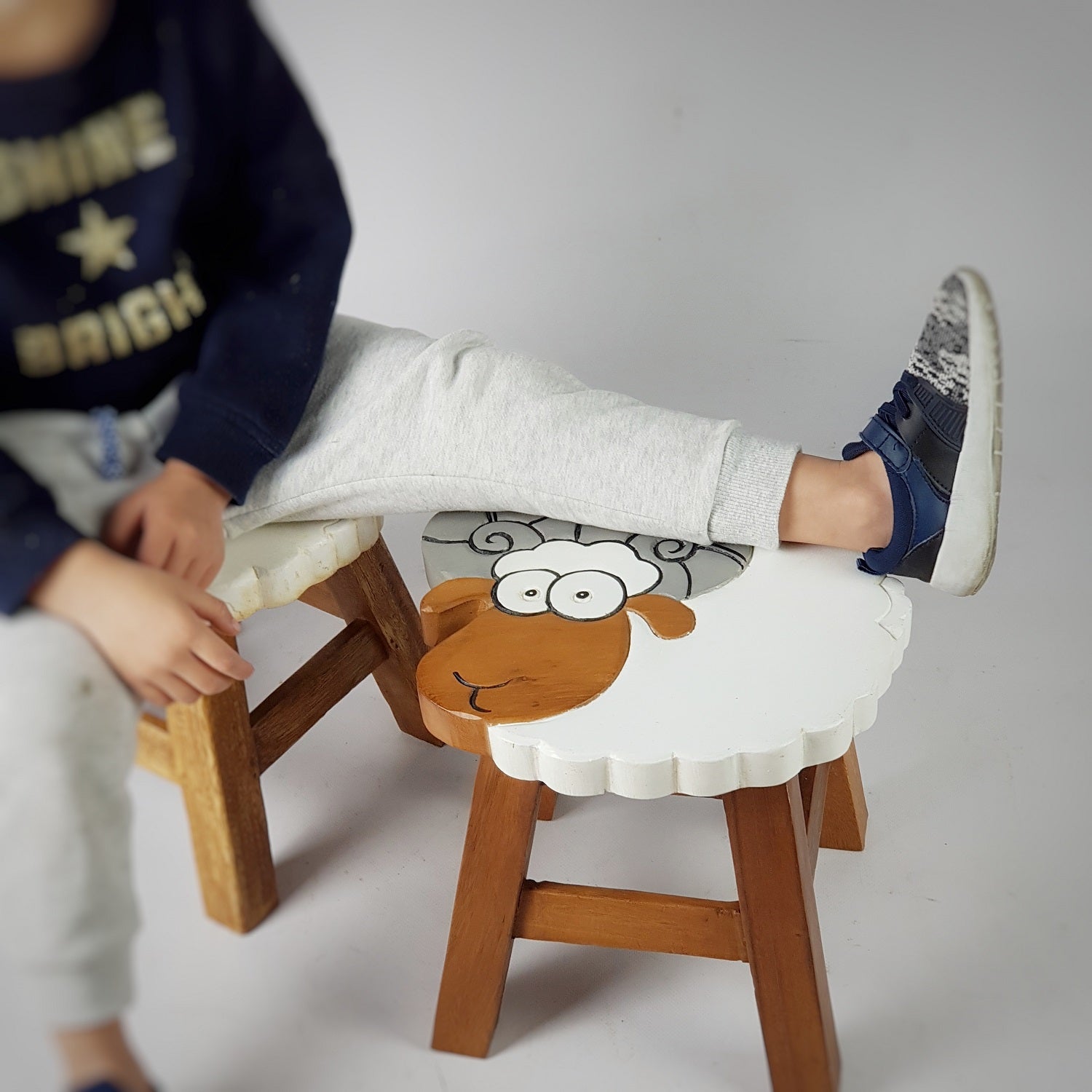 Giraffe Kids Table Set with Sheep & Ram Stools – Handmade Solid Hardwood