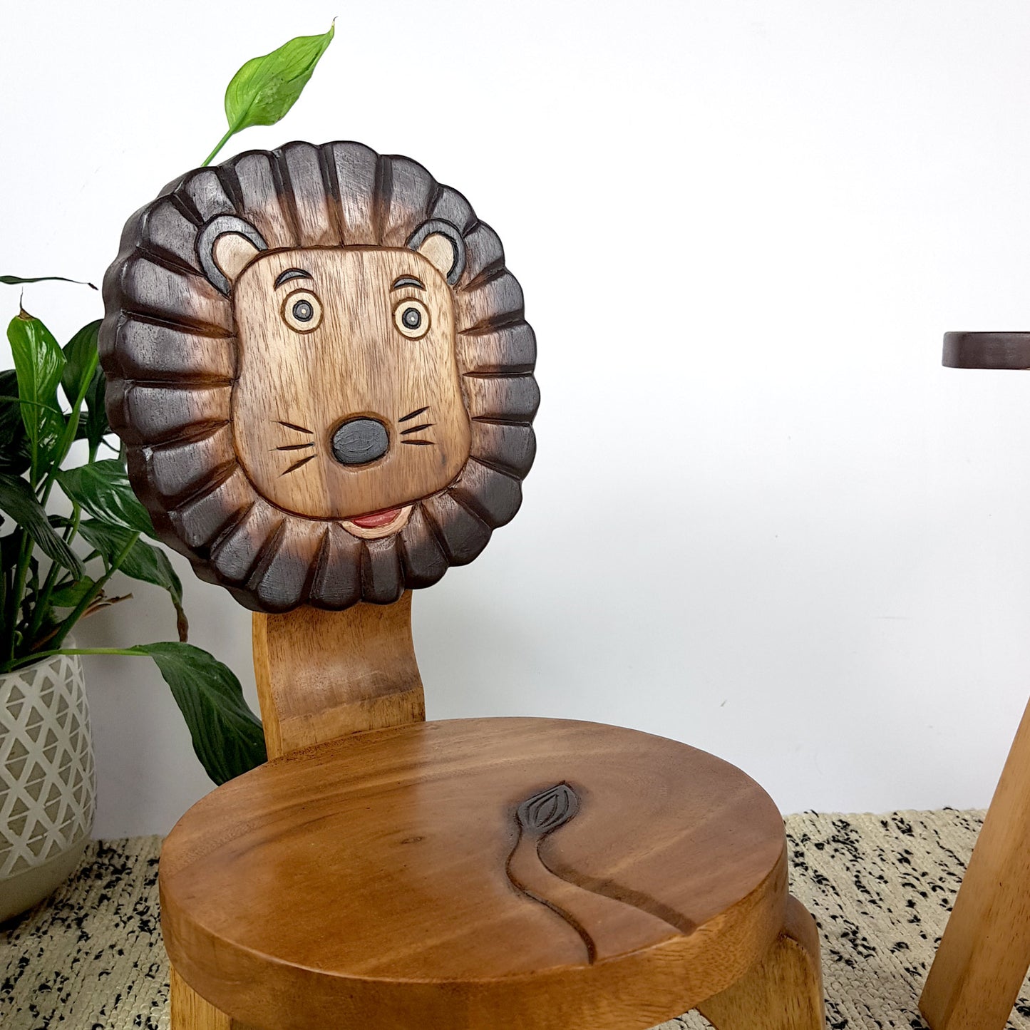 Lion Kids Table Set with 2 Chairs – Handmade Solid Hardwood