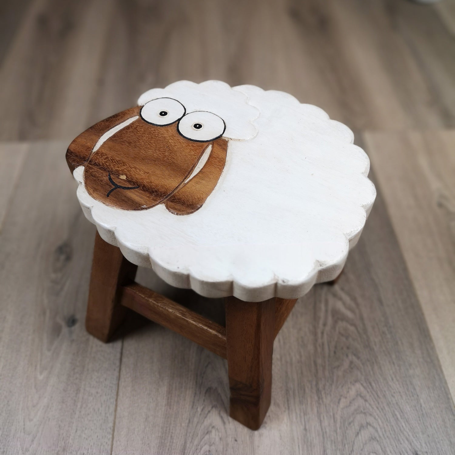 Kids monkey table with ram and sheep animal stools in solid rubberwood
