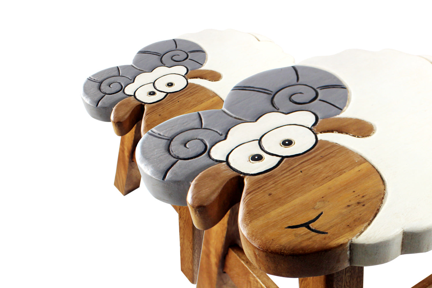 Kids monkey table with ram and sheep animal stools in solid rubberwood
