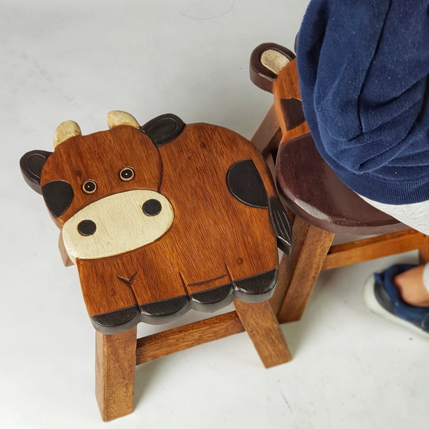 Premium Kids Wooden Cow Stool – Handmade Solid Wood Toilet Training and Step Stool