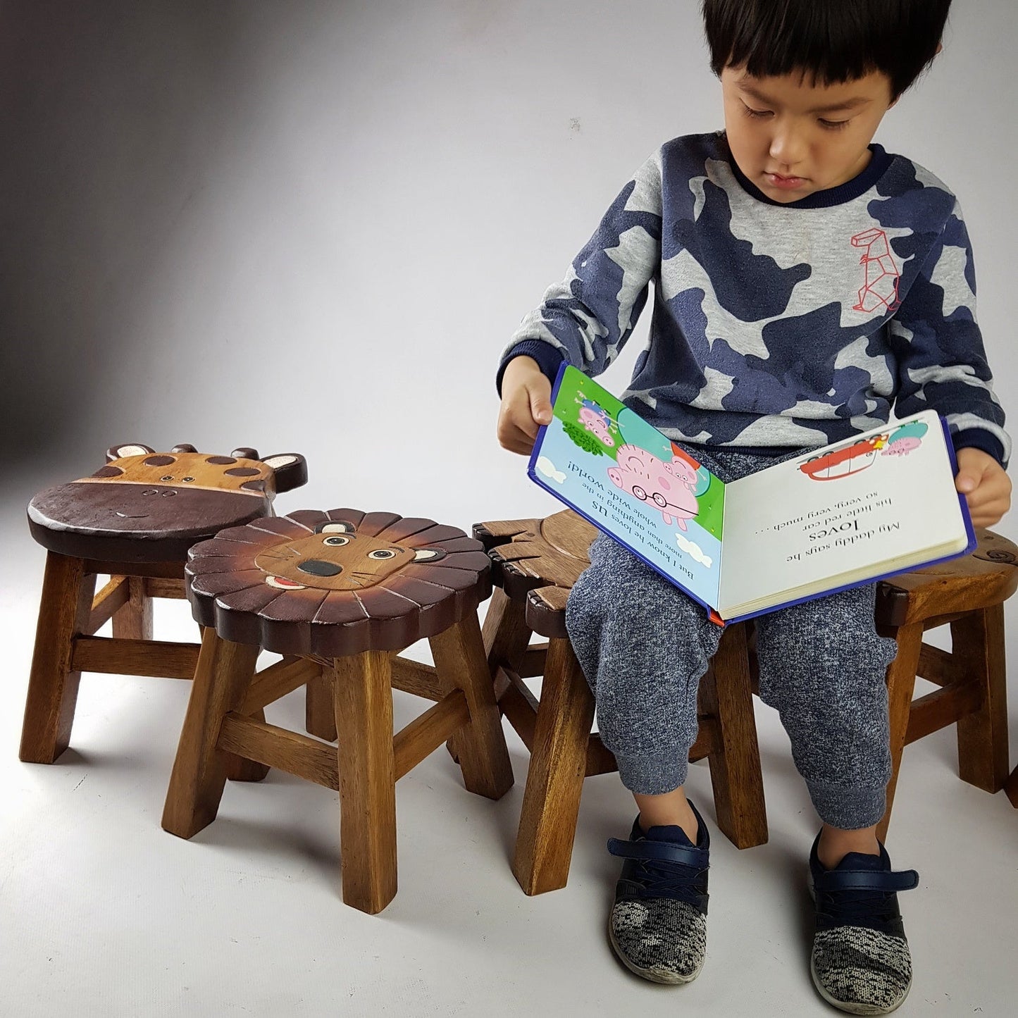 Premium Kids Wooden Cow Stool – Handmade Solid Wood Toilet Training and Step Stool
