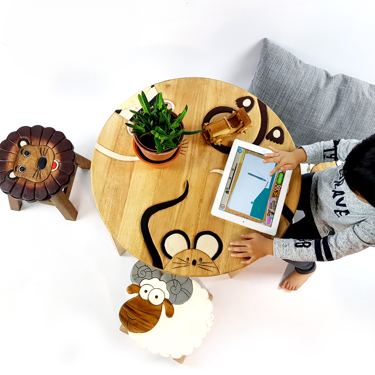 Kids Wooden Table – Animal Tails Design - Handmade Solid Hardwood