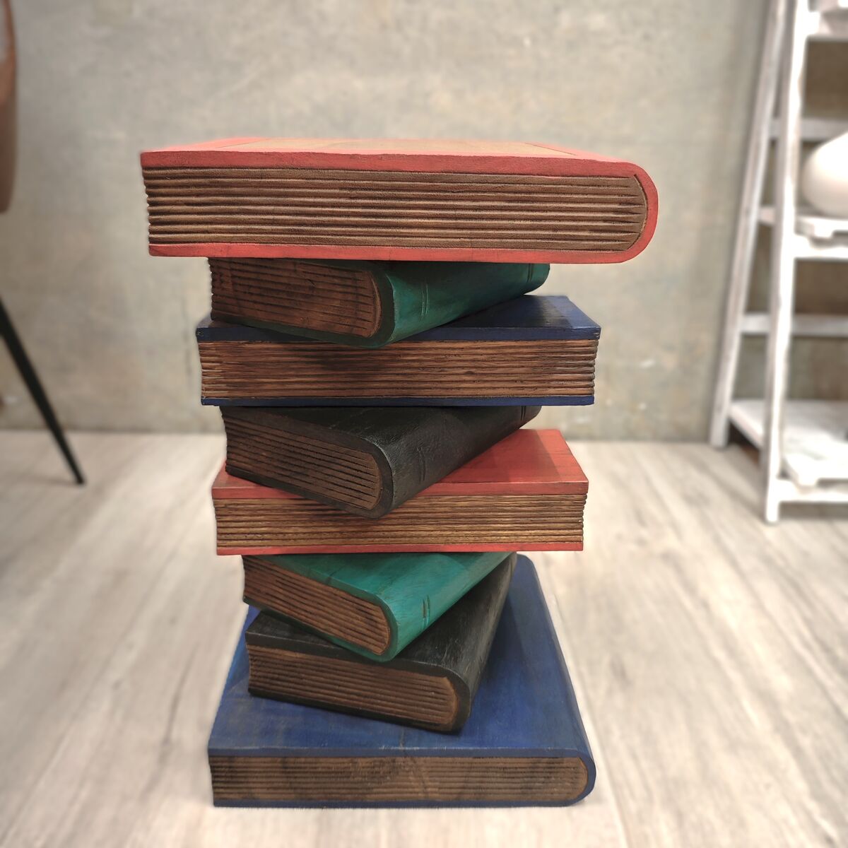 Book Stack Raintree Wood Side Table Plant Stand Corner Table - Antique Finish