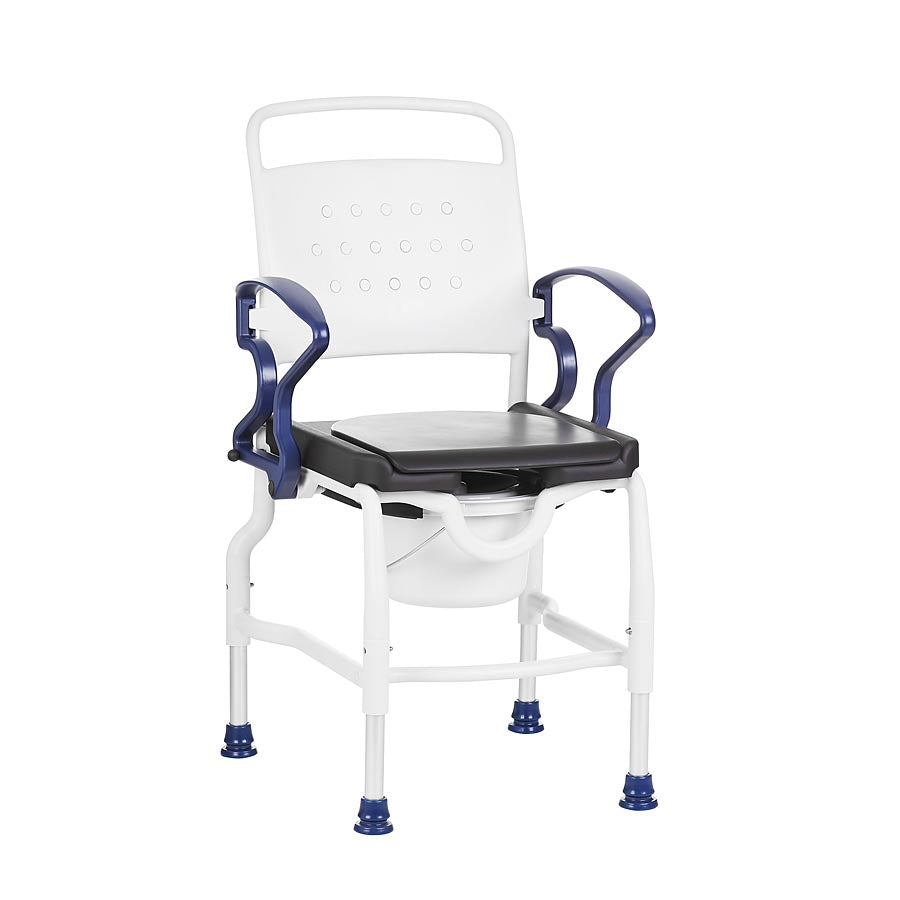Shower Commode Chair with Soft PU Seat - Comfortable & Durable Bathroom Aid for Seniors & Carers