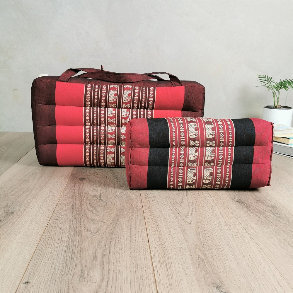 Foldable Meditation Cushion + Kapok Yoga Block Set | Handmade Thai Floor Mat with Handle | Supportive Allergen-Free Seating for Yoga, Meditation, or Travel