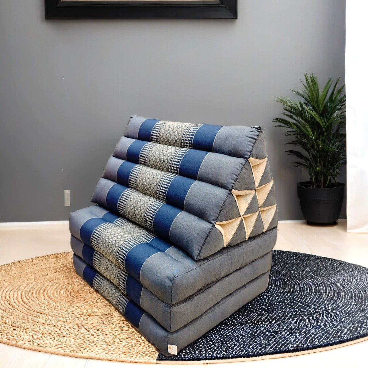 Large Thai Triangle Pillow – 3 Fold Floor Cushion | Handmade Thai Lounge Mat & Backrest | 100% Kapok Filled