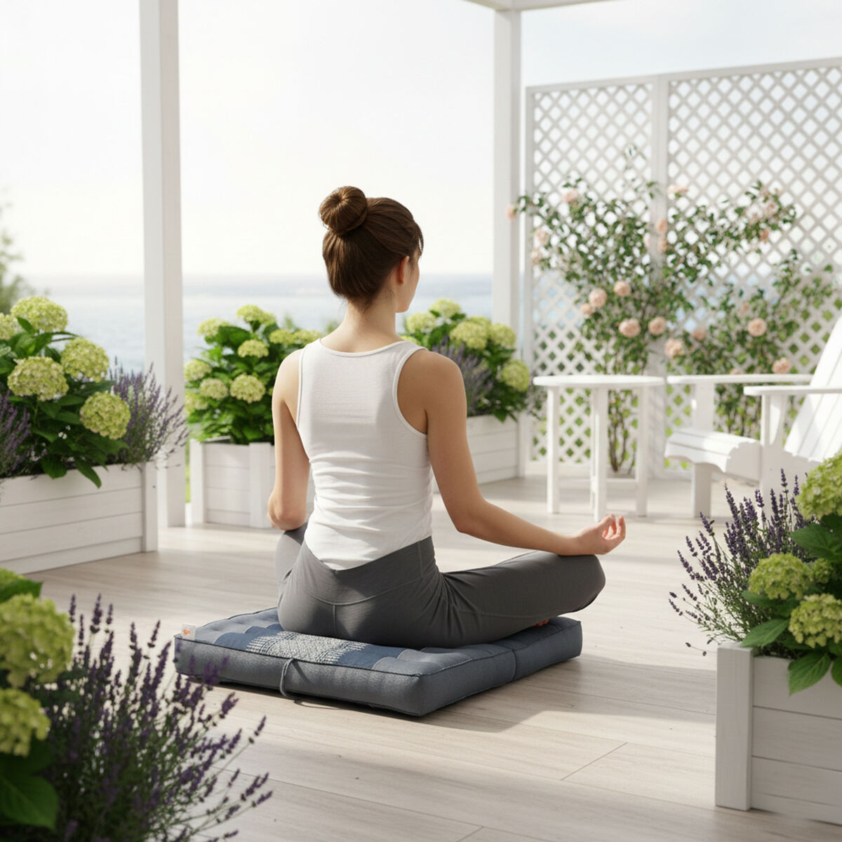 Handmade 2-Fold Meditation Cushion – Thai Kapok Yoga Mat with Portable Handle